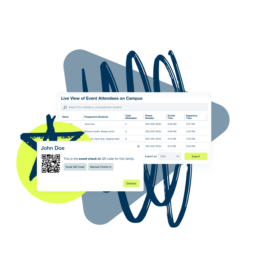 Collage showcasing the live attendee tracker and ticket requirements for entry to improve school security.